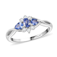 Ceylon Blue Sapphire, White Zircon Ring in Rhodium Over Sterling Silver (Size 10.0) 0.80 ctw