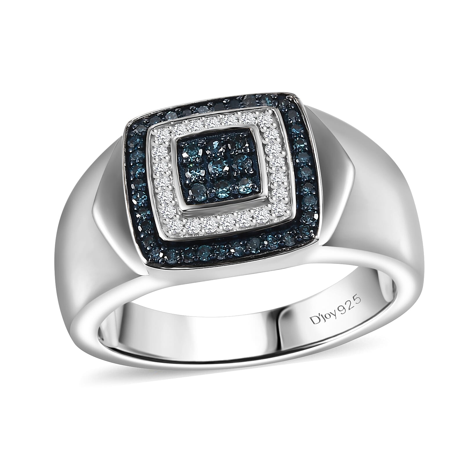 Blue Diamond (IR), Diamond Men's Ring in Rhodium Over Sterling Silver (Size 11.0) 0.50 ctw