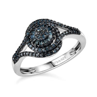 Blue Diamond (IR) Ring in Rhodium Over Sterling Silver (Size 7.0) 0.50 ctw