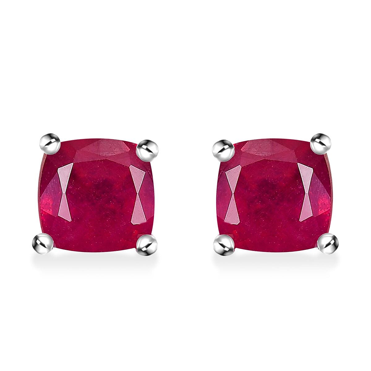 Premium Niassa Ruby (FF) 1.80 ctw Solitaire Stud Earrings in Rhodium Over Sterling Silver