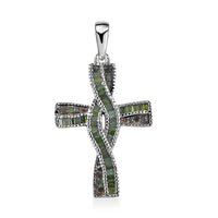 Green Diamond (IR) Cross Pendant in Rhodium Over Sterling Silver 0.50 ctw