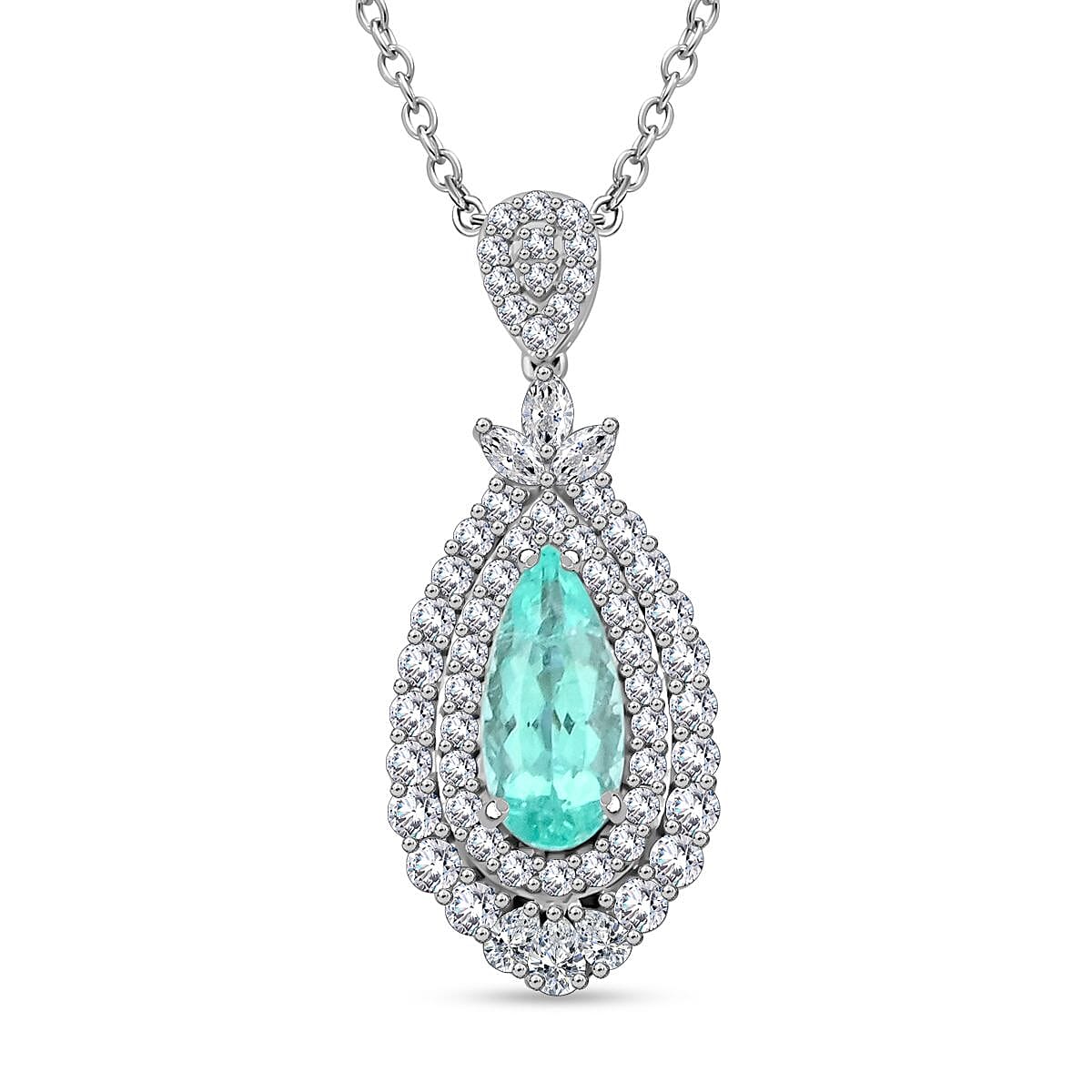 Chairman Vault Collection Certified & Appraised Rhapsody AAAA Paraiba Tourmaline and E-F VS Diamond 3.50 ctw Pendant Necklace 18 Inches in 950 Platinum 24.95 Grams