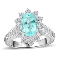 Chairman’s Vault Certified & Appraised Rhapsody 950 Platinum AAAA Paraiba Tourmaline, Diamond (E-F, VS) (1.49 cts) Ring (Size 7.0) (10.80 g) 3.85 ctw