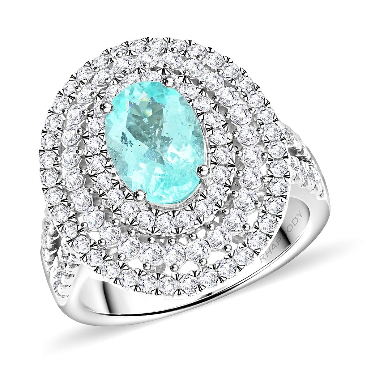 Chairman’s Vault Certified & Appraised Rhapsody 950 Platinum AAAA Paraiba Tourmaline, Diamond (E-F, VS) (1.35 cts) Ring (Size 7.0) (13.35 g) 3.10 ctw