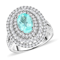 Chairman’s Vault Certified & Appraised Rhapsody 950 Platinum AAAA Paraiba Tourmaline, Diamond (E-F, VS) (1.35 cts) Ring (Size 7.0) (13.35 g) 3.10 ctw