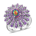 Premium Nebula Quartz Doublet, Multi Gemstone Floral Spray Ring in Rhodium Over Sterling Silver (Size 7.0) 3.40 ctw - Sticky add to cart bar