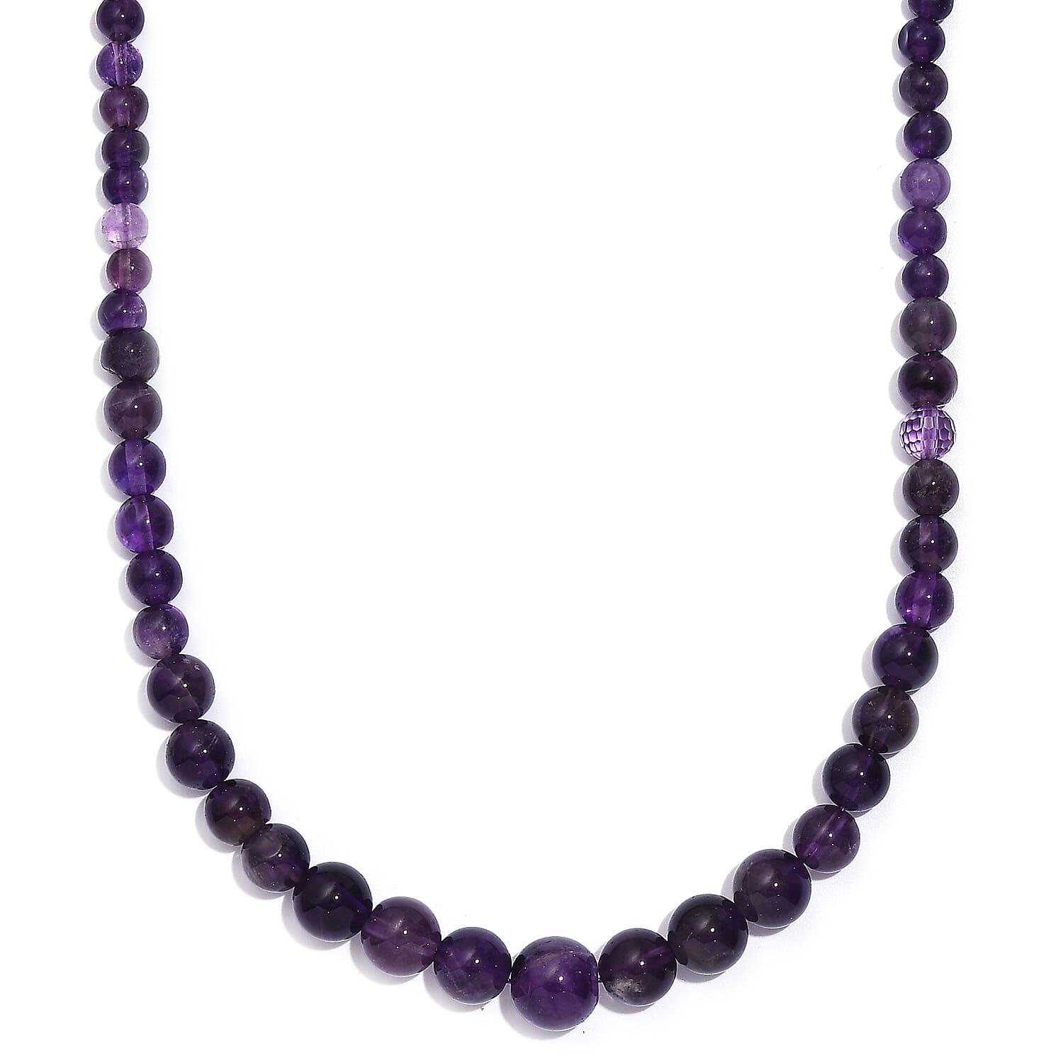 African Amethyst Beaded 85.00 ctw Necklace 20 Inches in Stainless Steel