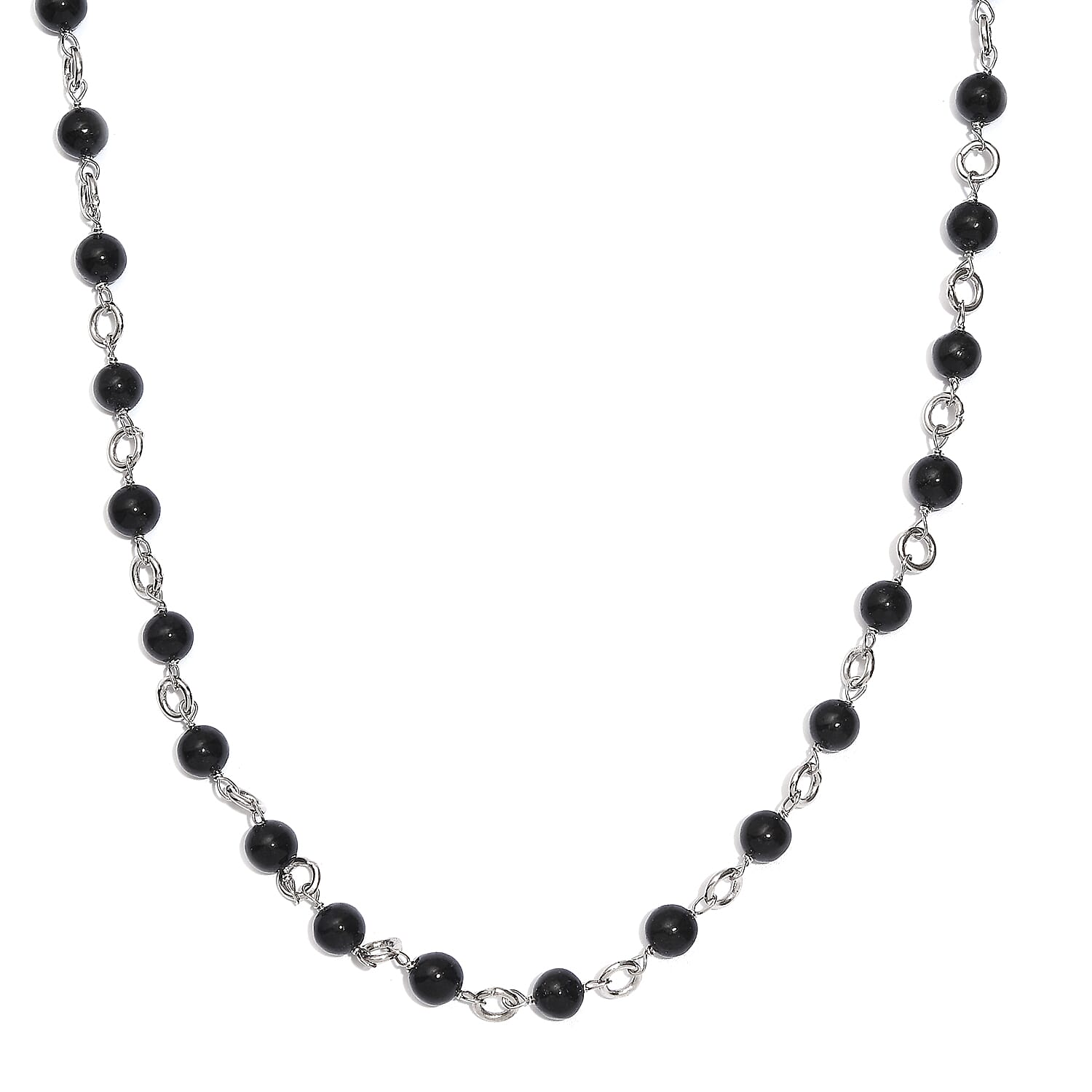 Black Agate 48.65 ctw Necklace 20 Inches in Stainless Steel