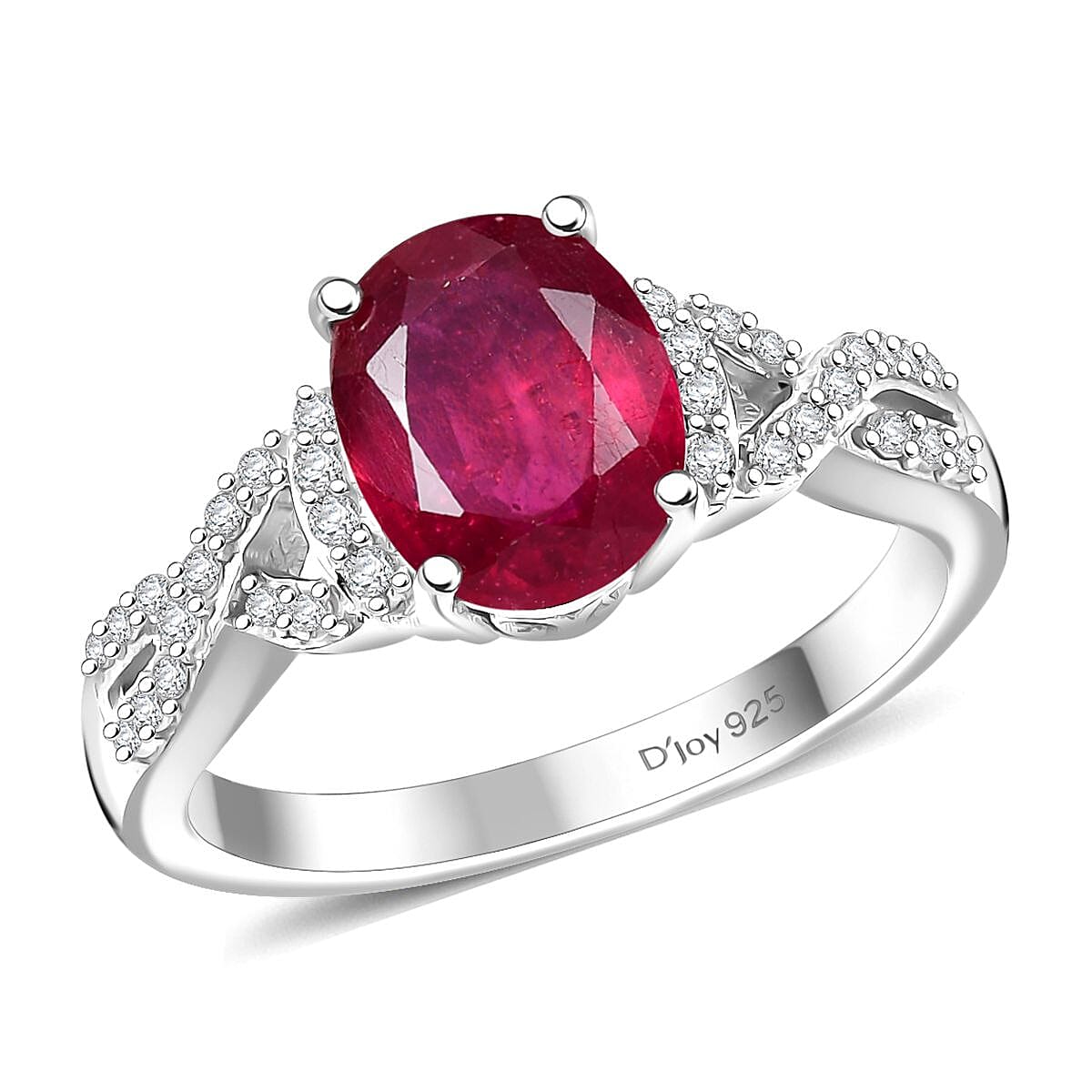 Premium Niassa Ruby (FF) and White Zircon 2.80 ctw Ring in Rhodium Over Sterling Silver (Size 7.0)