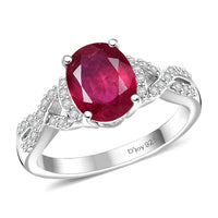 Premium Niassa Ruby (FF) and White Zircon 2.80 ctw Ring in Rhodium Over Sterling Silver (Size 7.0)