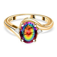 Nebula Quartz Doublet and White Zircon 2.13 ctw Ring in Vermeil Yellow Gold Over Sterling Silver (Size 6.5)