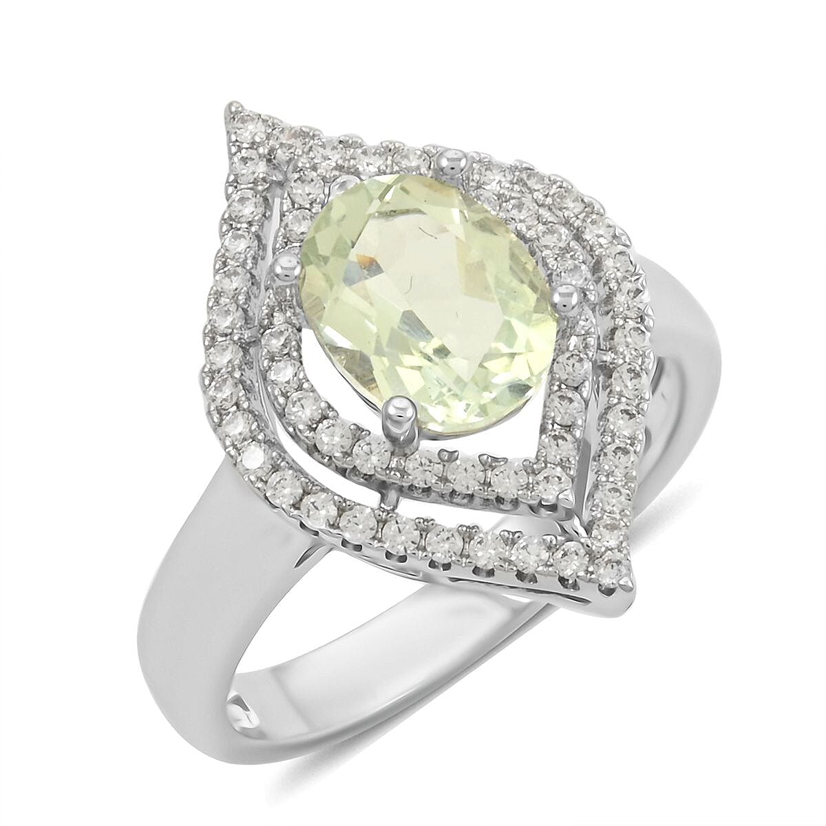 Montezuma Prasiolite, Simulated Diamond Ring in Silvertone (Size 10.0) 2.90 ctw