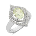 Montezuma Prasiolite, Simulated Diamond Ring in Silvertone (Size 10.0) 2.90 ctw - Sticky add to cart bar