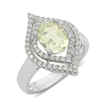 Montezuma Prasiolite, Simulated Diamond Ring in Silvertone (Size 10.0) 2.90 ctw