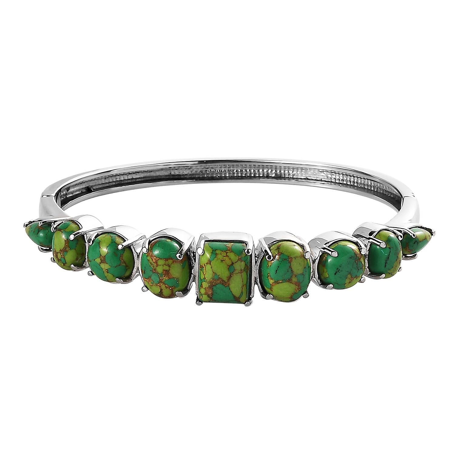 Mojave Green Turquoise Bangle Bracelet in Stainless Steel (6.50 In) 15.15 ctw