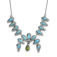 Mojave Green and Blue Turquoise 9.30 ctw Necklace 18 Inches in Stainless Steel