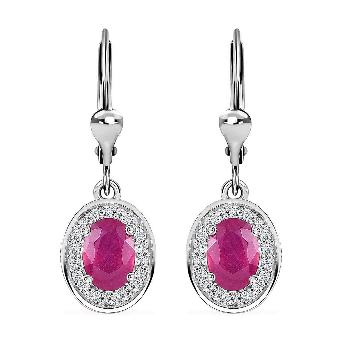 Premium Niassa Ruby (FF) and White Zircon 2.75 ctw Sunburst Earrings in Rhodium Over Sterling Silver