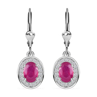Premium Niassa Ruby (FF) and White Zircon 2.75 ctw Sunburst Earrings in Rhodium Over Sterling Silver