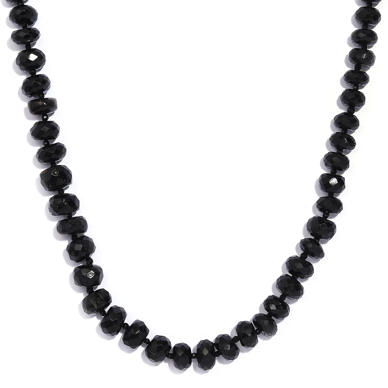 Thai Black Spinel Beaded 252.00 ctw Necklace 20 Inches in Stainless Steel