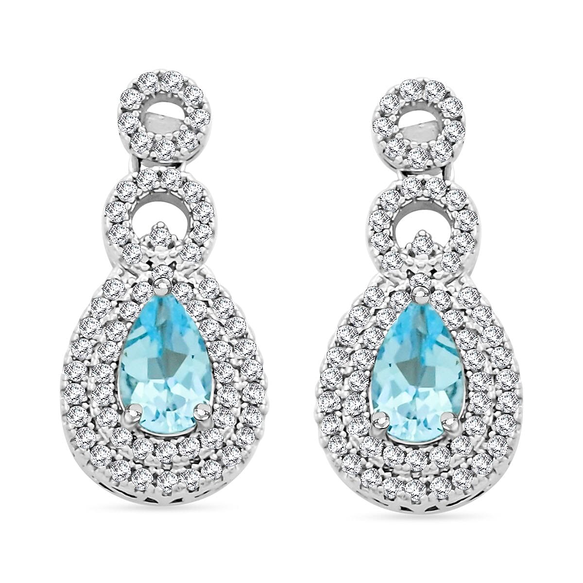 Blue Topaz and Simulated Diamond 3.85 ctw Teardrop Earrings in Silvertone