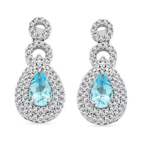 Blue Topaz and Simulated Diamond 3.85 ctw Teardrop Earrings in Silvertone