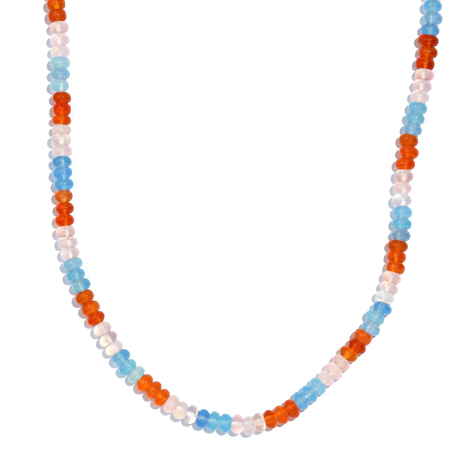 Pink and Blue Chalcedony (D), Carnelian 97.80 ctw Necklace 18 Inches in Rhodium Over Sterling Silver