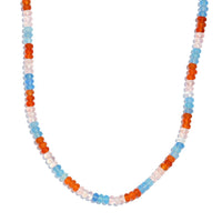 Pink and Blue Chalcedony (D), Carnelian 97.80 ctw Necklace 18 Inches in Rhodium Over Sterling Silver