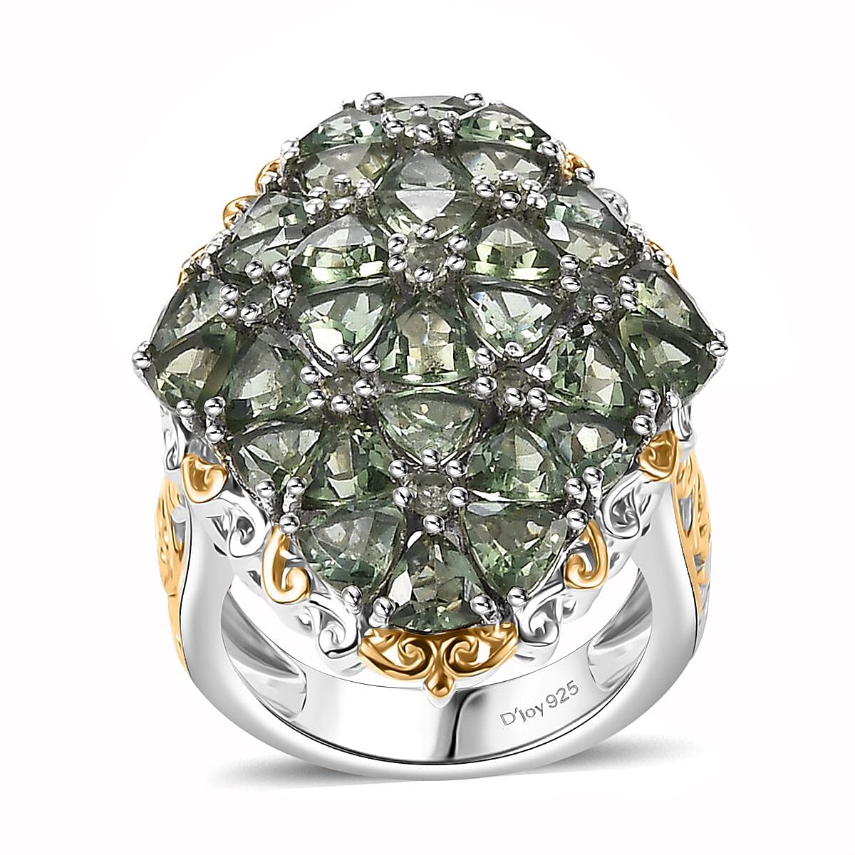 Tanzania Natural Green Apatite 8.00 ctw Ring in 18K Vermeil YG and Rhodium Over Sterling Silver