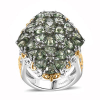 Tanzania Natural Green Apatite 8.00 ctw Ring in 18K Vermeil YG and Rhodium Over Sterling Silver