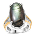 Karis Malagasy Labradorite Solitaire Ring in 18K YG Plated and Platinum Bond (Size 10.0) 12.10 ctw - Sticky add to cart bar