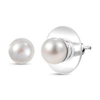 White Freshwater Pearl Solitaire Earrings in Sterling Silver