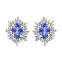 Tanzanite, Diamond (0.25 cts) Stud Earrings in Rhodium Over Sterling Silver 1.20 ctw