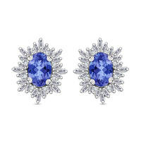 Tanzanite, Diamond (0.25 cts) Stud Earrings in Rhodium Over Sterling Silver 1.20 ctw