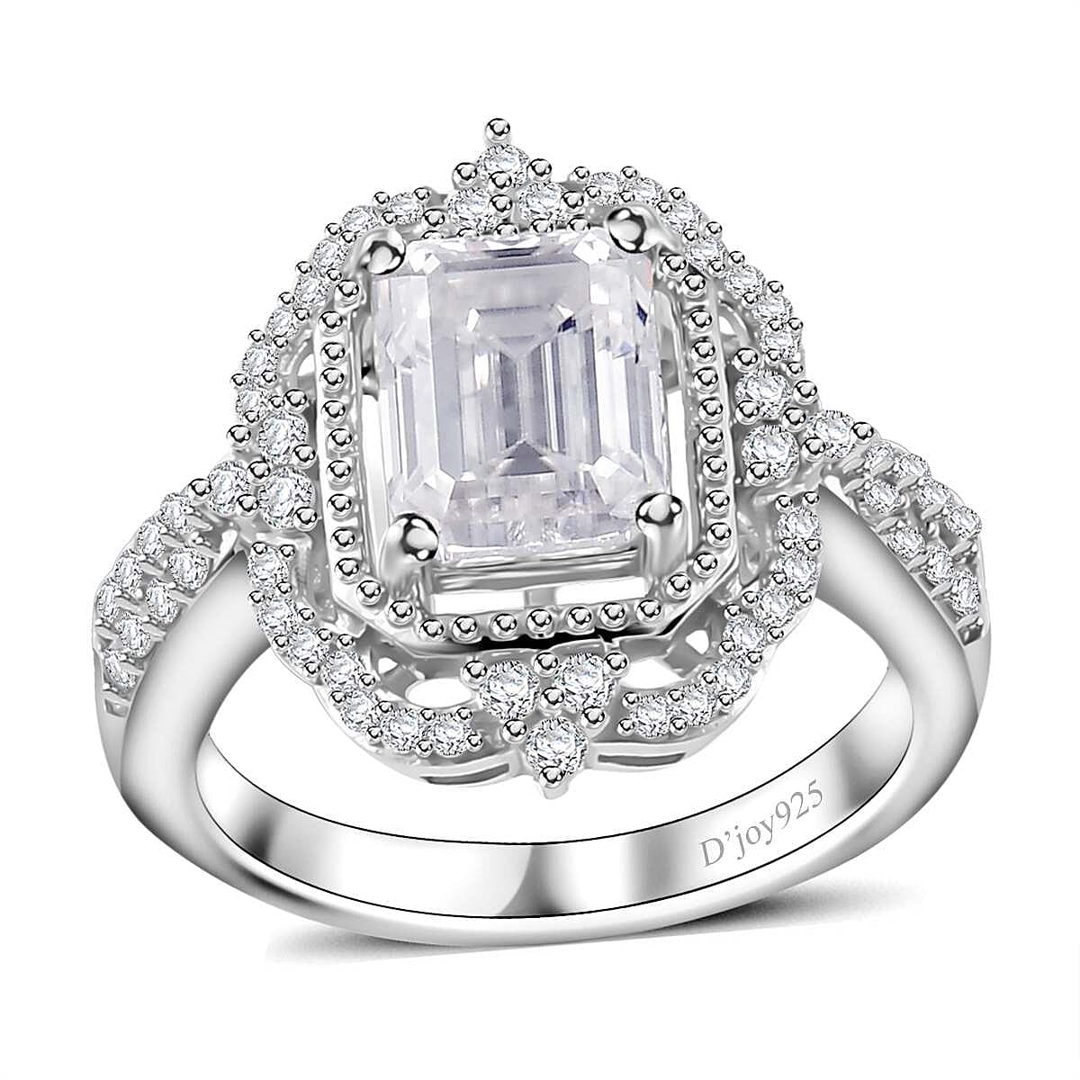 Moissanite (Oct 8x6mm) Ring in Rhodium Over Sterling Silver (Size 10.0) 2.15 ctw