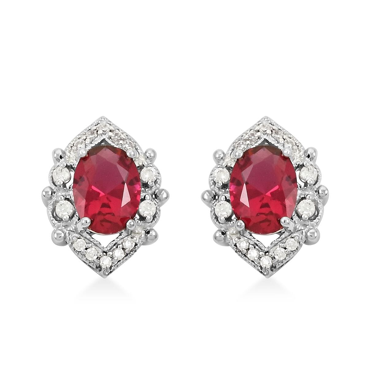 Simulated Ruby and Simulated Diamond 3.60 ctw Earrings in Silvertone