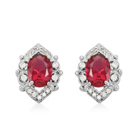 Simulated Ruby and Simulated Diamond 3.60 ctw Earrings in Silvertone