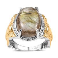 Karis Malagasy Labradorite Solitaire Ring in 18K YG Plated and Platinum Bond (Size 10.0) 7.60 ctw