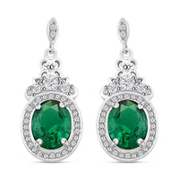 Simulated Emerald and Simulated Diamond 8.75 ctw Earrings in Silvertone
