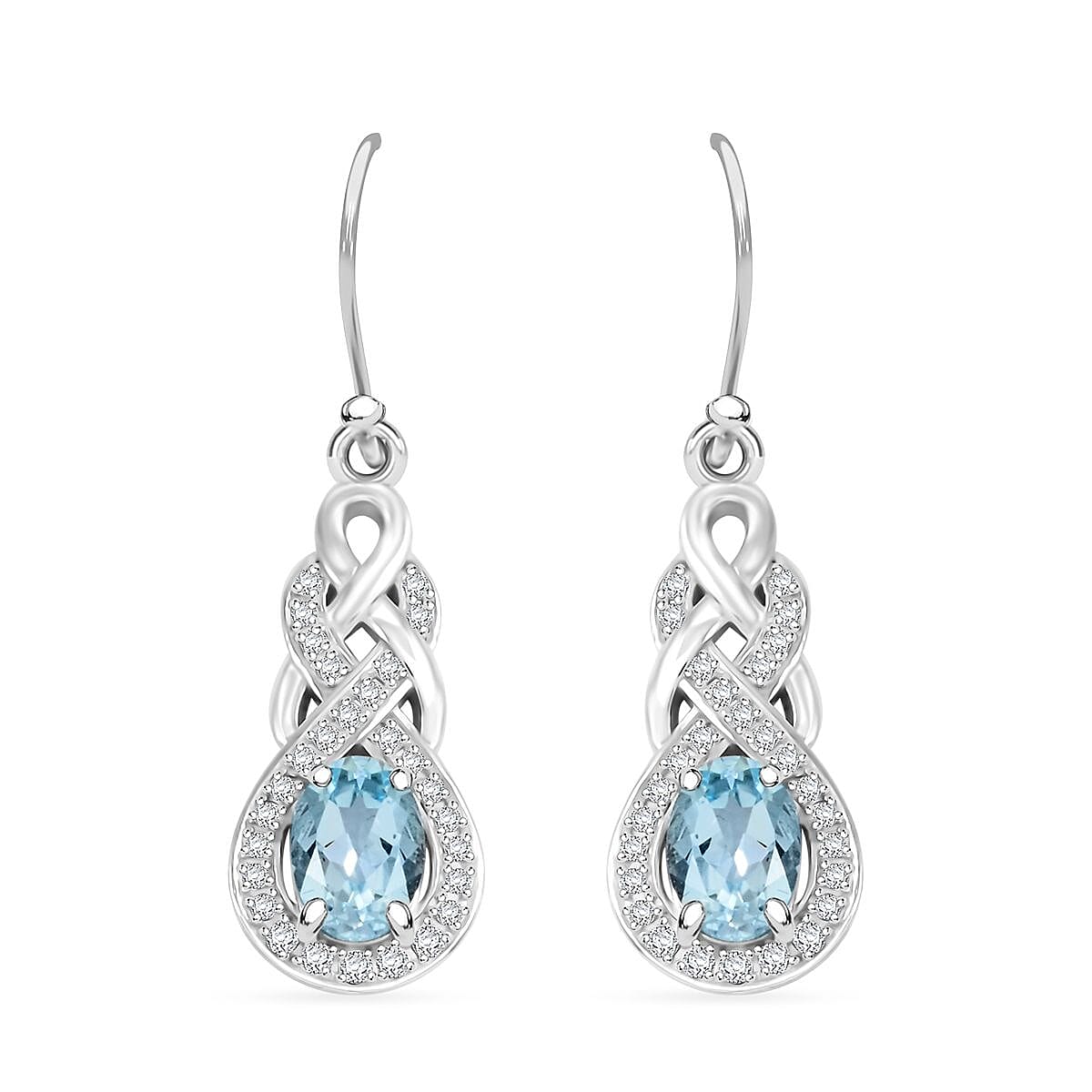 Blue Topaz and Simulated Diamond 1.75 ctw Infinity Knot Earrings in Sterling Silver