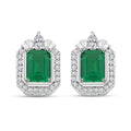 Simulated Emerald and Simulated Diamond Earrings in Silvertone - Sticky add to cart bar