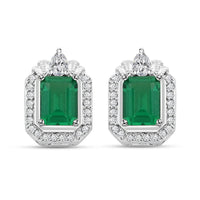 Simulated Emerald and Simulated Diamond Earrings in Silvertone