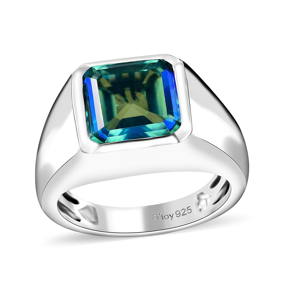 Premium Peacock Quartz Men's Ring in Rhodium Over Sterling Silver (Size 10.0) 5.20 ctw