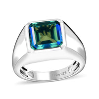 Premium Peacock Quartz Men's Ring in Rhodium Over Sterling Silver (Size 10.0) 5.20 ctw