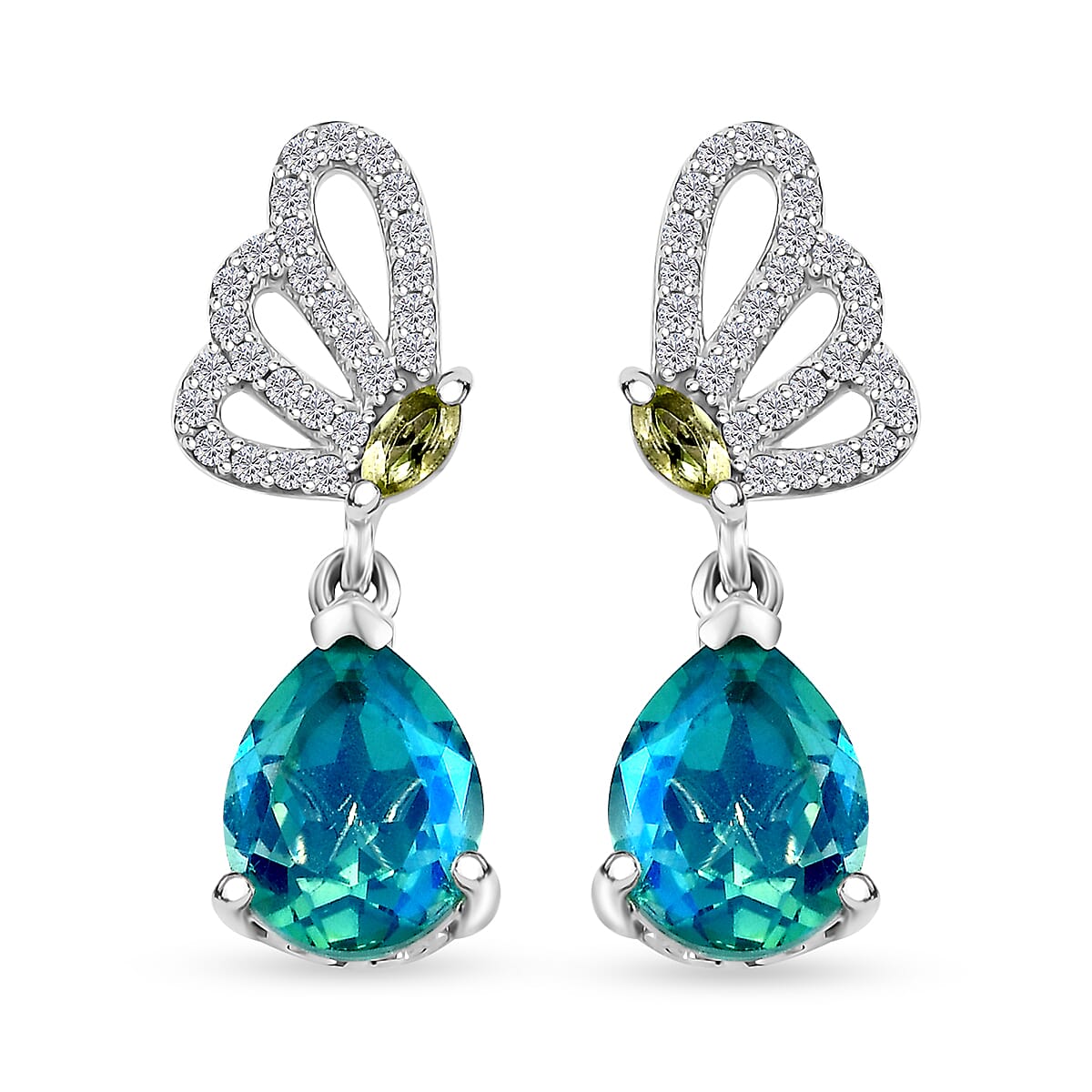 Peacock Quartz (Triplet) and Multi Gemstone 4.50 ctw Butterfly Earrings in Rhodium Over Sterling Silver