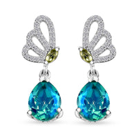 Peacock Quartz (Triplet) and Multi Gemstone 4.50 ctw Butterfly Earrings in Rhodium Over Sterling Silver