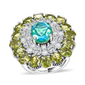 Premium Peacock Quartz, Multi Gemstone Ring in Rhodium Over Sterling Silver (Size 10.0) 12.00 ctw - Sticky add to cart bar