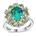 Premium Peacock Quartz, Multi Gemstone Floral Ring in Rhodium Over Sterling Silver (Size 10.0) 3.60 ctw - Sticky add to cart bar