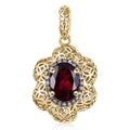 Mirage Collection Luxoro AAA Radiant Ember Garnet and Natural Champagne Diamond 1.50 ctw Vintage Floral Filigree Pendant without Chain in 10K Yellow Gold - Sticky add to cart bar