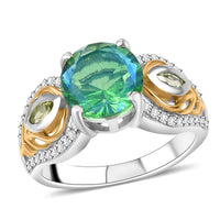 Premium Peacock Quartz, Multi Gemstone Ring in 18K Vermeil YG and Rhodium Over Sterling Silver (Size 10.0) 2.50 ctw
