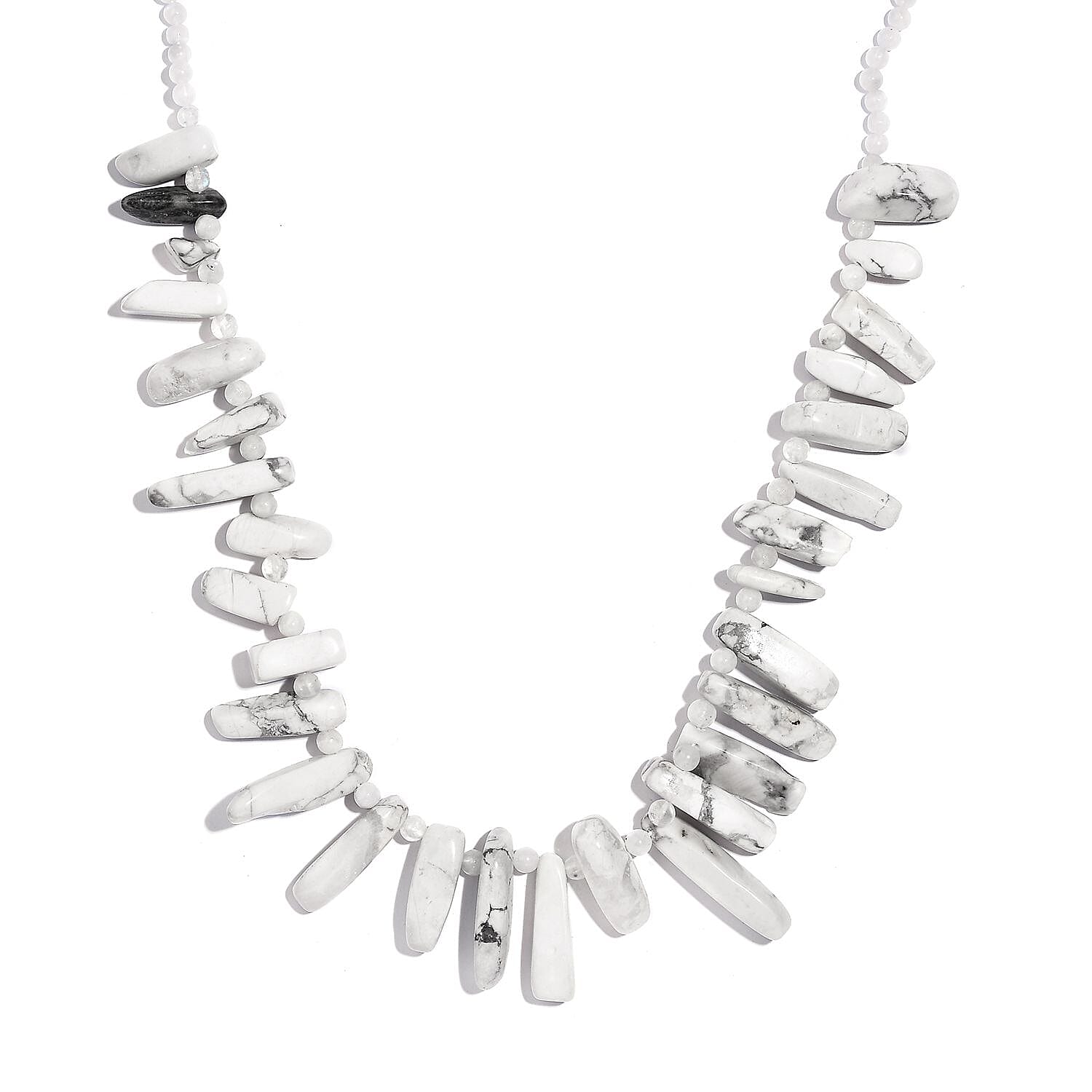 Rainbow Moonstone and White Howlite 256.00 ctw Necklace (20 Inches) in Platinum Bond